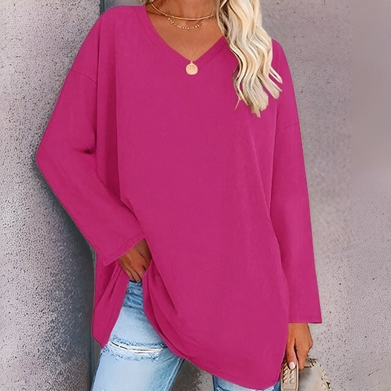 Long Sleeve Women's Sweater with V-Neck - Lucinda-Pink-S-Nora Luxe