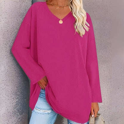 Long Sleeve Women's Sweater with V-Neck - Lucinda-Pink-S-Nora Luxe