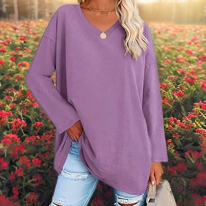 Long Sleeve Women's Sweater with V-Neck - Lucinda-Purple-S-Nora Luxe