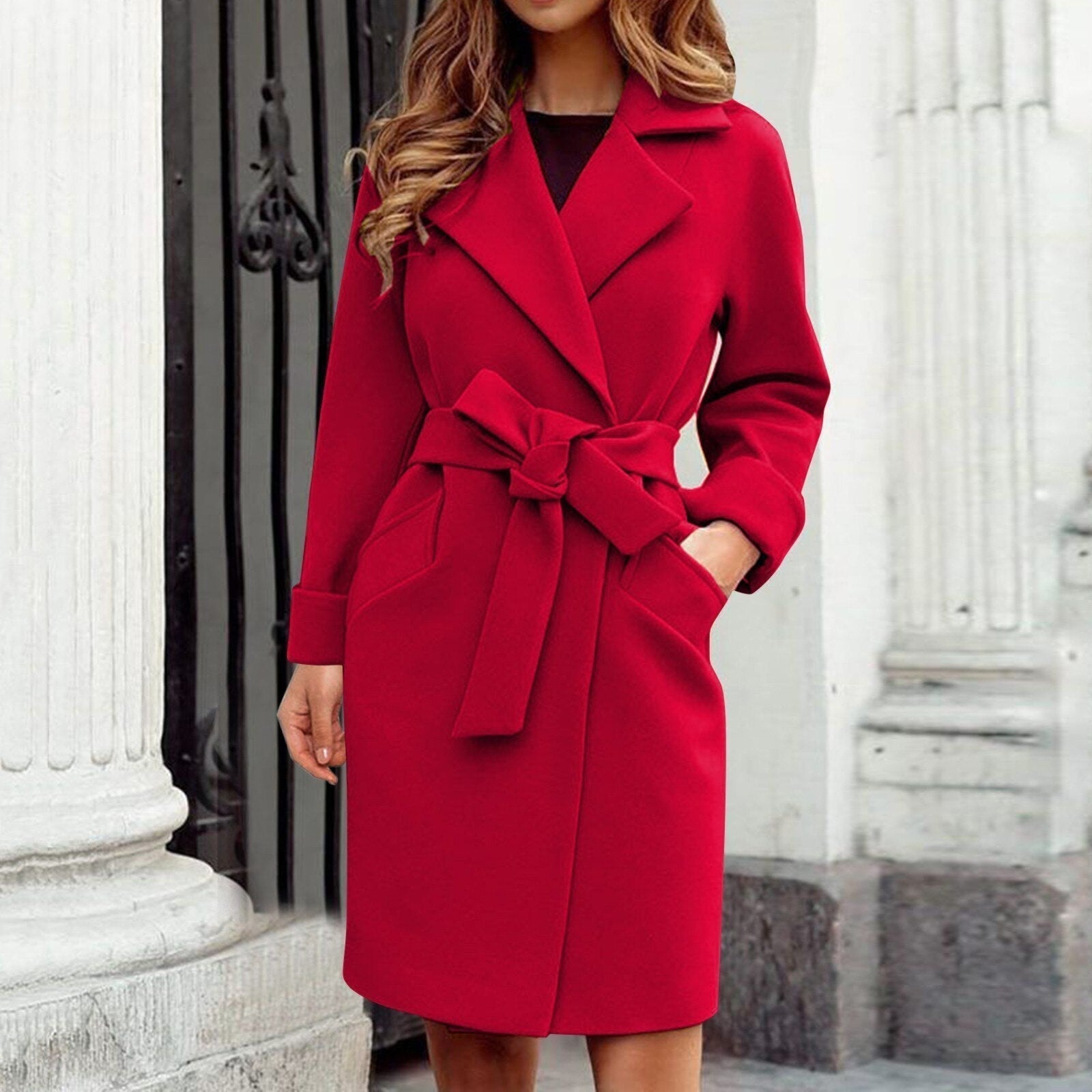Long Women's Trench Coat Winter Jacket - Sienna-Blue-S-Nora Luxe