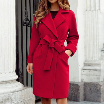 Long Women's Trench Coat Winter Jacket - Sienna-Red-S-Nora Luxe