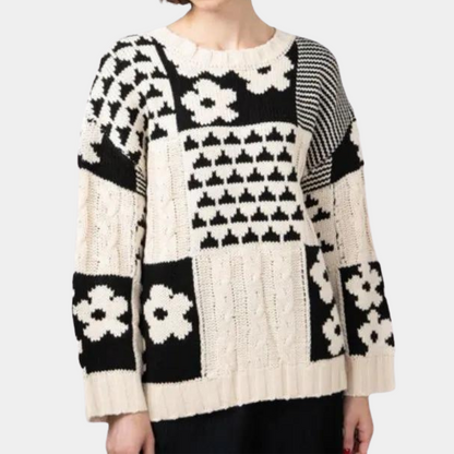 Comfortable Draped Knit Women's Sweater with Floral Pattern - Pexav