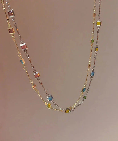 Lovely Gold/Silver Necklace with Colourful Stones - Ivy-Silver-Nora Luxe