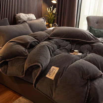 Luxurious Velvet Fleece Duvet Cover Set - PlushHaven-Black-0.59 in Bed-Nora Luxe