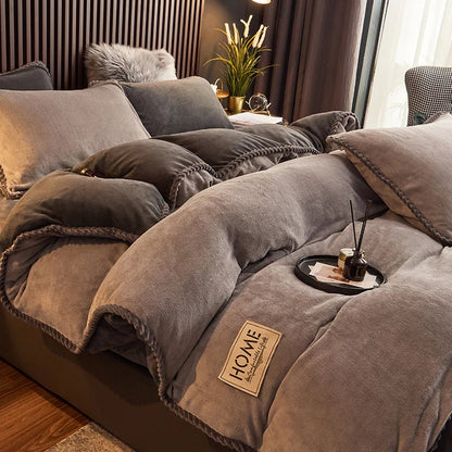 Luxurious Velvet Fleece Duvet Cover Set - PlushHaven-Gray-0.59 in Bed-Nora Luxe
