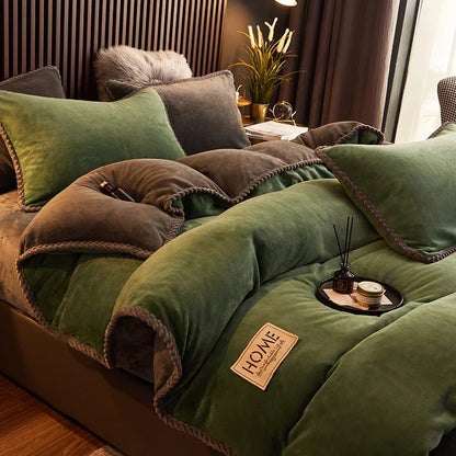 Luxurious Velvet Fleece Duvet Cover Set - PlushHaven-Green-0.59 in Bed-Nora Luxe