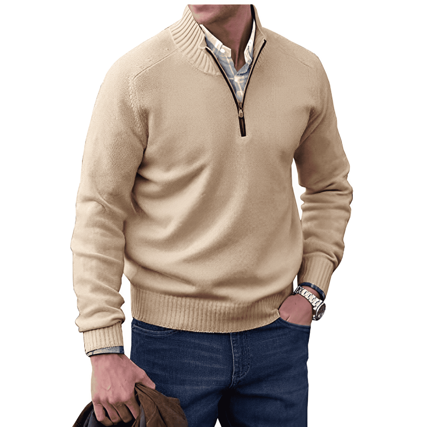 Premium Men's Zip Cashmere Sweater - Pexav