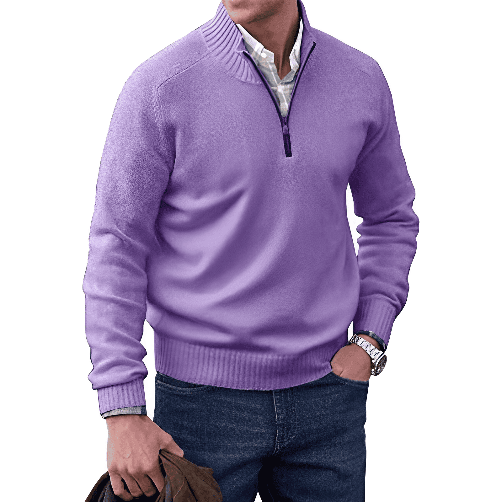 Luxury Cashmere Men's Sweater with Zip - Lucas-Purple-XS-Nora Luxe