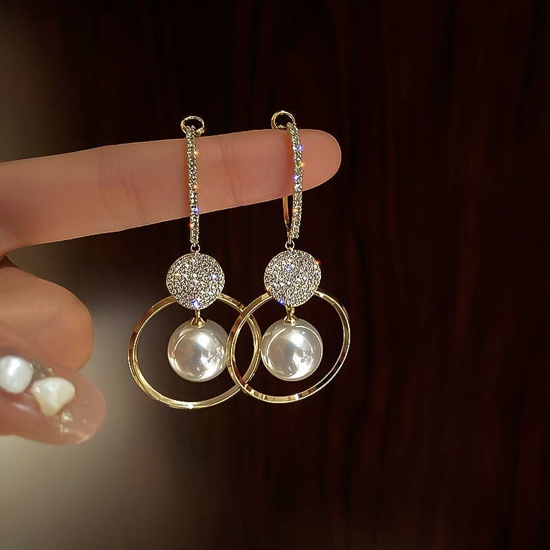 Sparkling Zirconia and Pearl Drop Earrings - Pexav