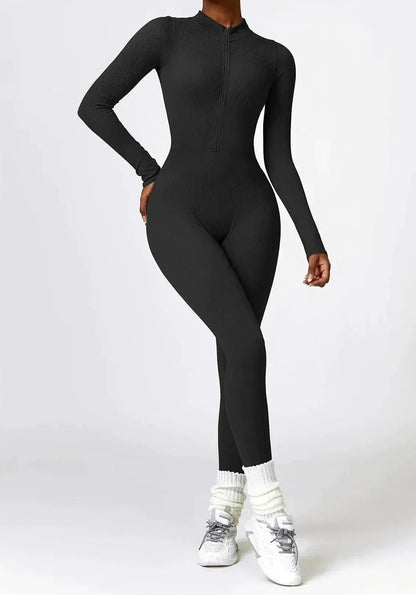 Luxury Full-Body Romper with Long Sleeves - Lisa-Black-XS-Nora Luxe
