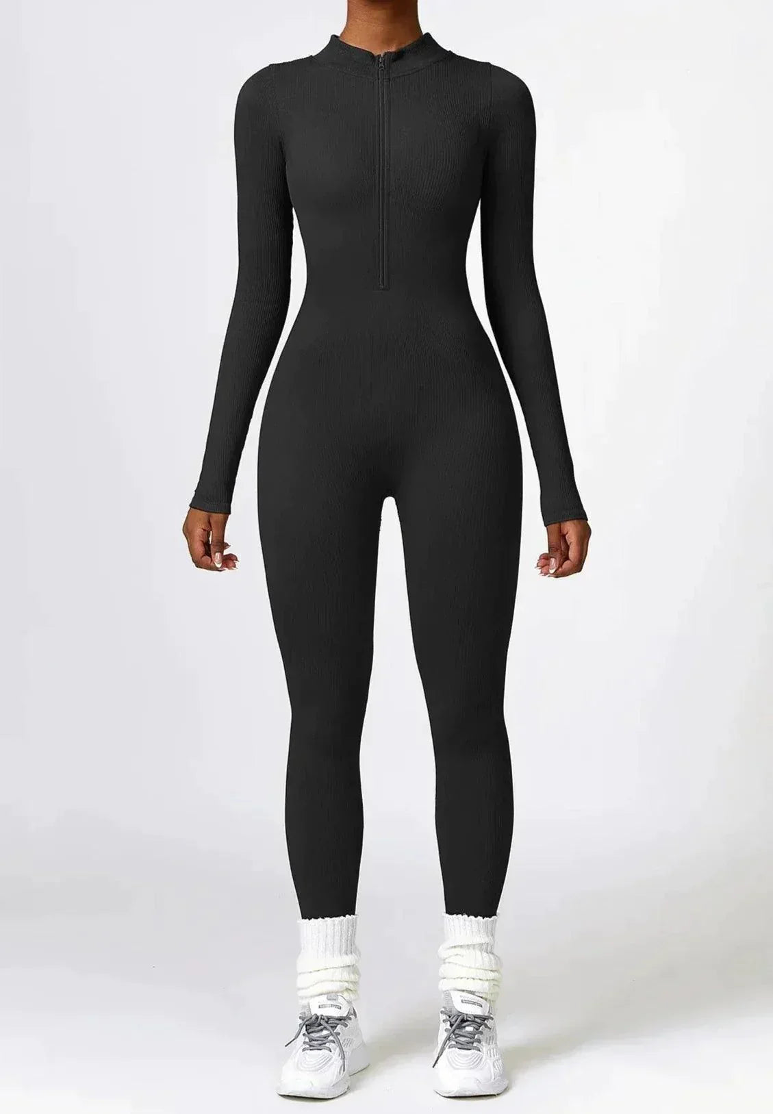 Luxury Full-Body Romper with Long Sleeves - Lisa-Black-XS-Nora Luxe