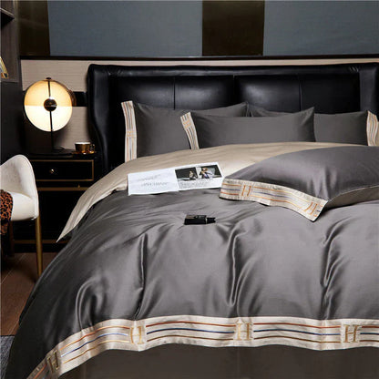 Luxury Satin Bedding Set 4-Piece - OpulenceSleep-Gray-1.5m 78.74 × 90.55 in-Nora Luxe
