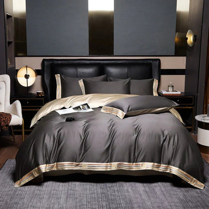 Luxury Satin Bedding Set 4-Piece - OpulenceSleep-Gray-1.5m 78.74 × 90.55 in-Nora Luxe