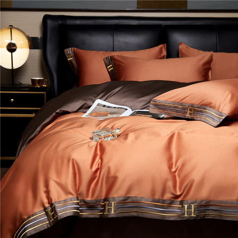 Luxury Satin Bedding Set 4-Piece - OpulenceSleep-Orange-1.5m 78.74 × 90.55 in-Nora Luxe