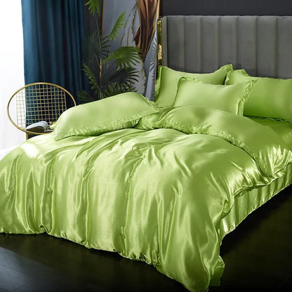 Luxury Silk Satin Bedding Set - SilkElegance-Fruit Green-Twin size 3-piece-Nora Luxe