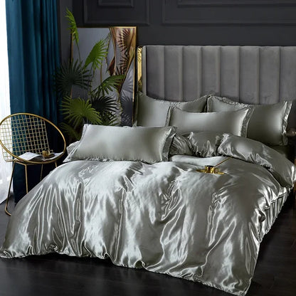 Luxury Silk Satin Bedding Set - SilkElegance-Jade-Twin size 3-piece-Nora Luxe
