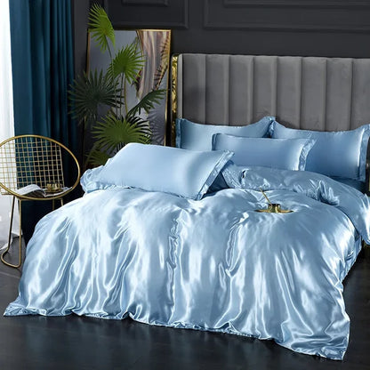 Luxury Silk Satin Bedding Set - SilkElegance-Light Blue-Twin size 3-piece-Nora Luxe