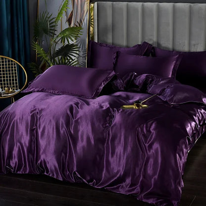 Luxury Silk Satin Bedding Set - SilkElegance-Moonlight Blue-Twin size 3-piece-Nora Luxe