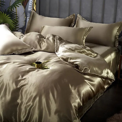Luxury Silk Satin Bedding Set - SilkElegance-Silver Gray-Twin size 3-piece-Nora Luxe