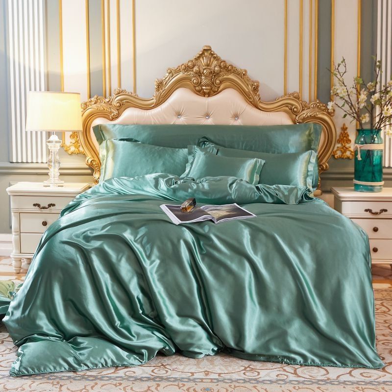 Luxury Silk/Satin Bedding Set (4-piece) - SilkSleep-59.06" fitted sheet + Duvet 78.74" x 90.55" + 2x pillowcase 18.90" x 29.13"-Mint-Nora Luxe