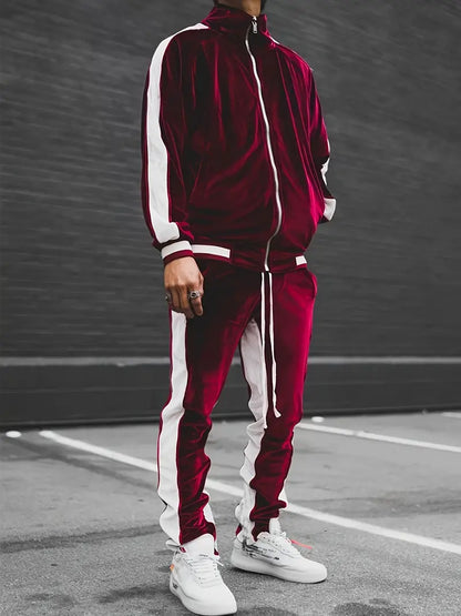 Luxury Velvet Tracksuit with Zip for Men - Mason-Burgundy-S-Nora Luxe