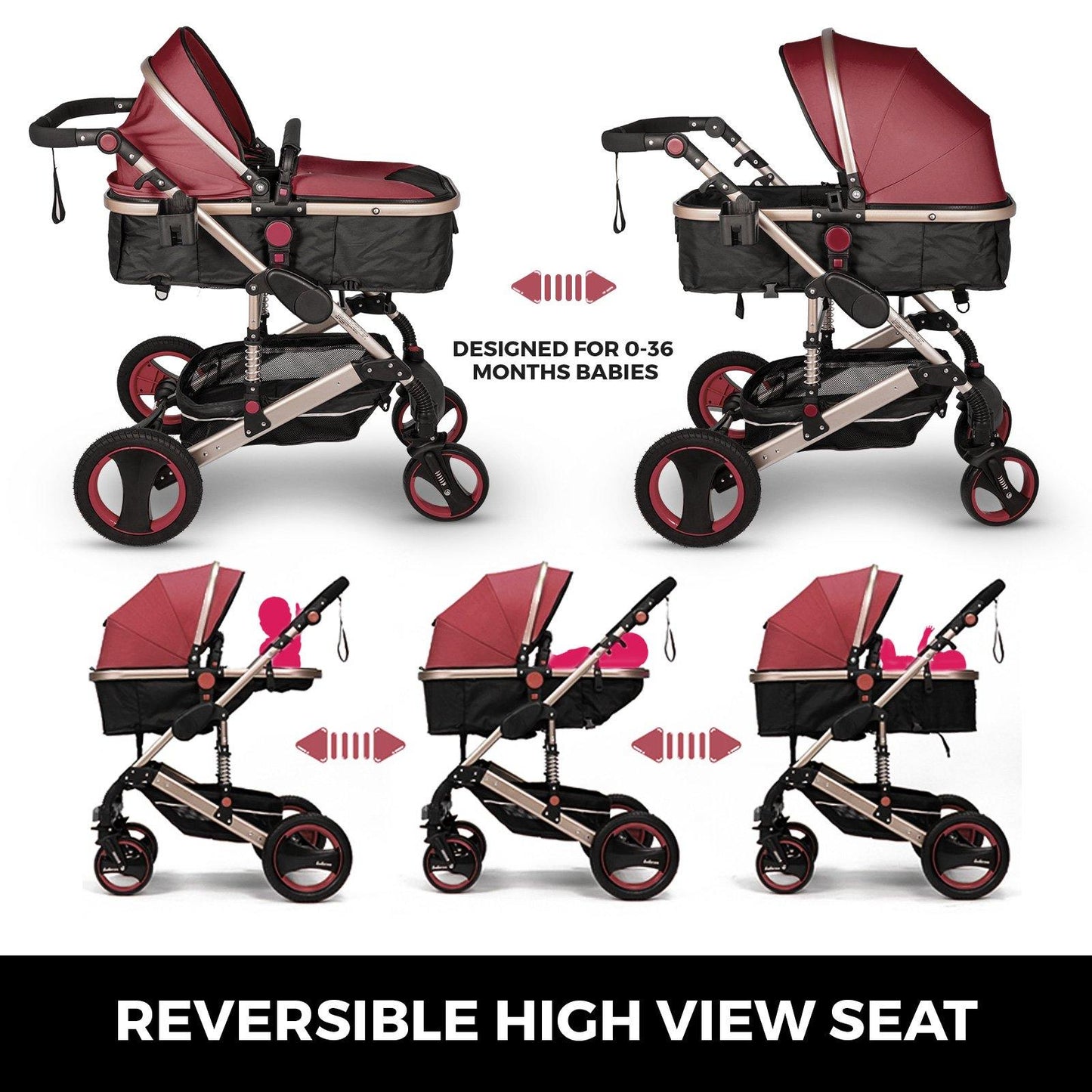 Red Baby Stroller Foldable Pram Car Seat - Until Times Up