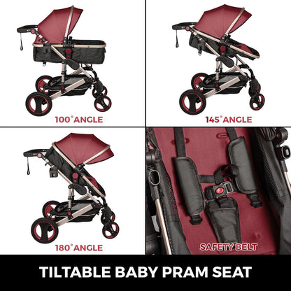 Red Baby Stroller Foldable Pram Car Seat - Until Times Up