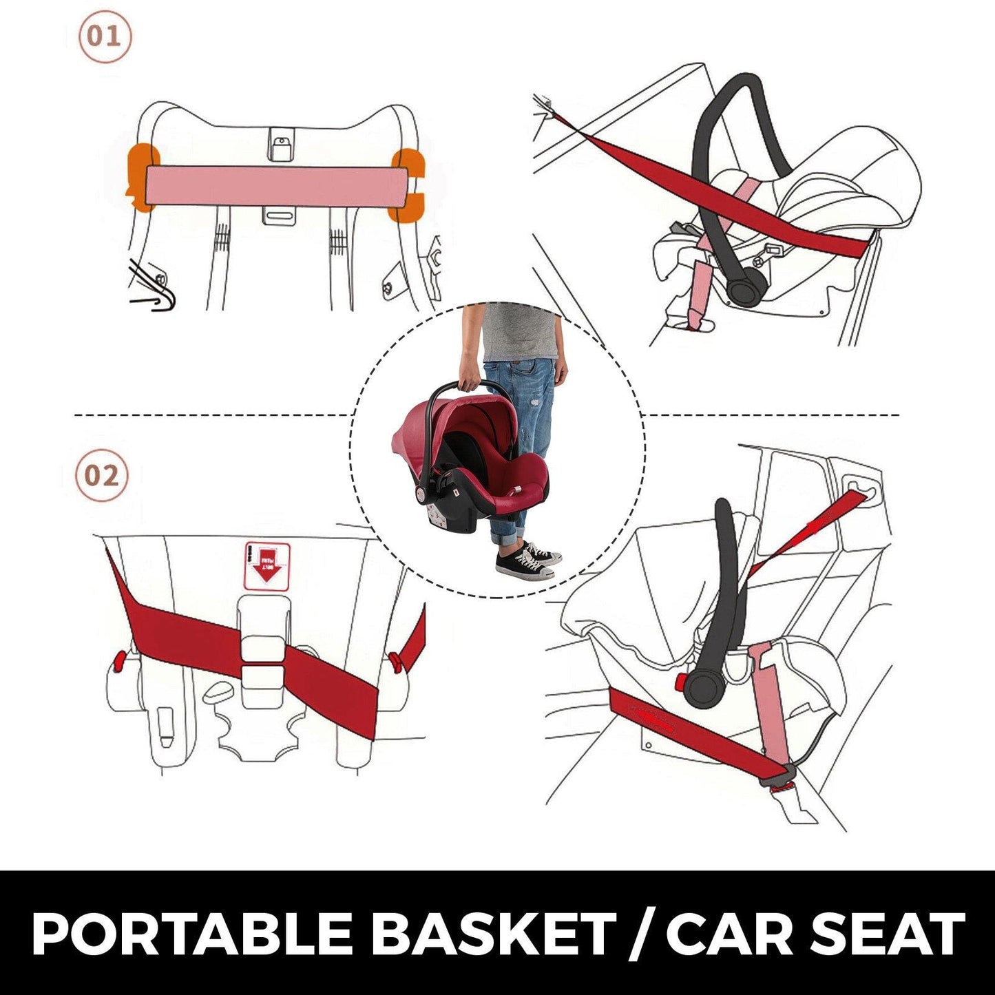 Red Baby Stroller Foldable Pram Car Seat - Until Times Up
