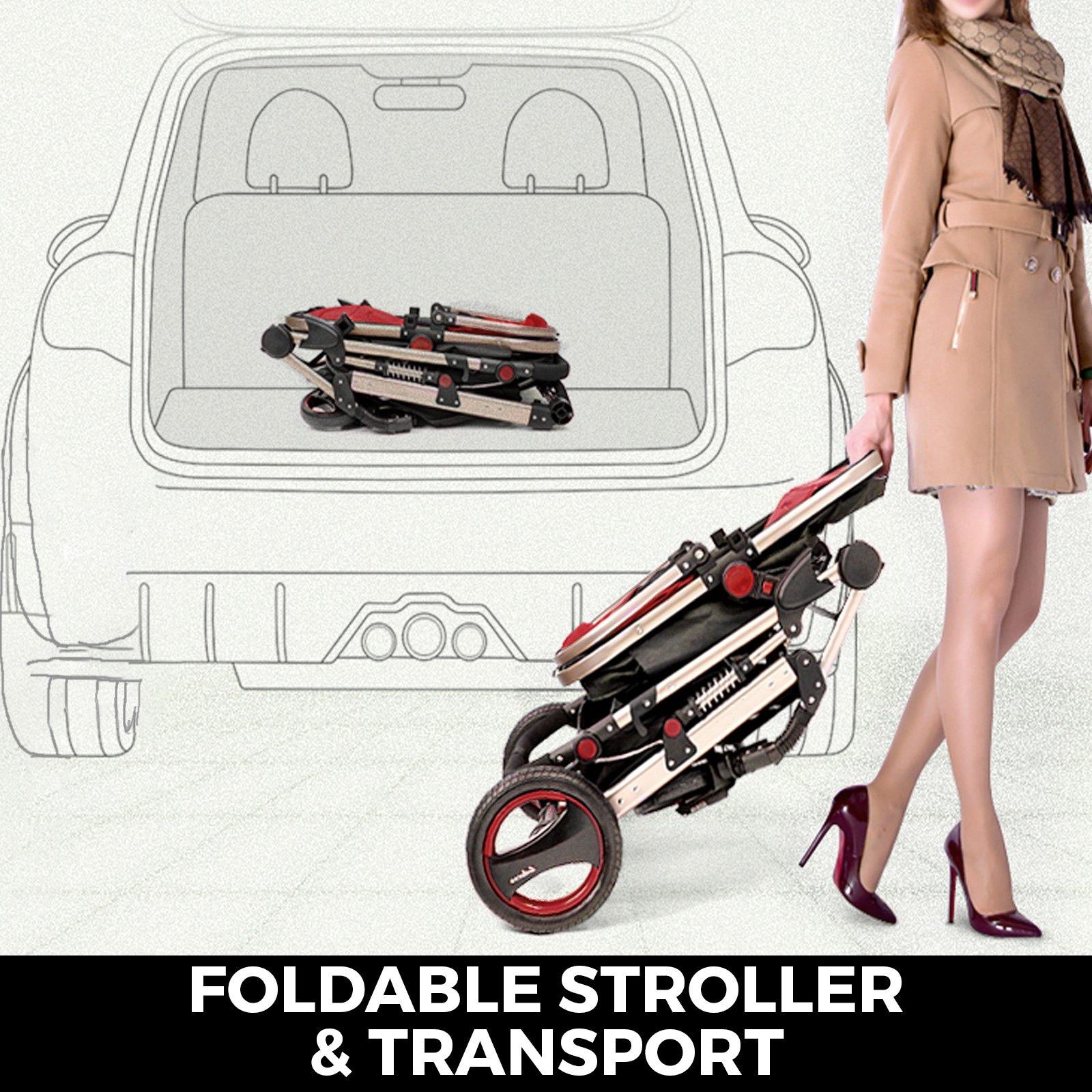 Red Baby Stroller Foldable Pram Car Seat - Until Times Up