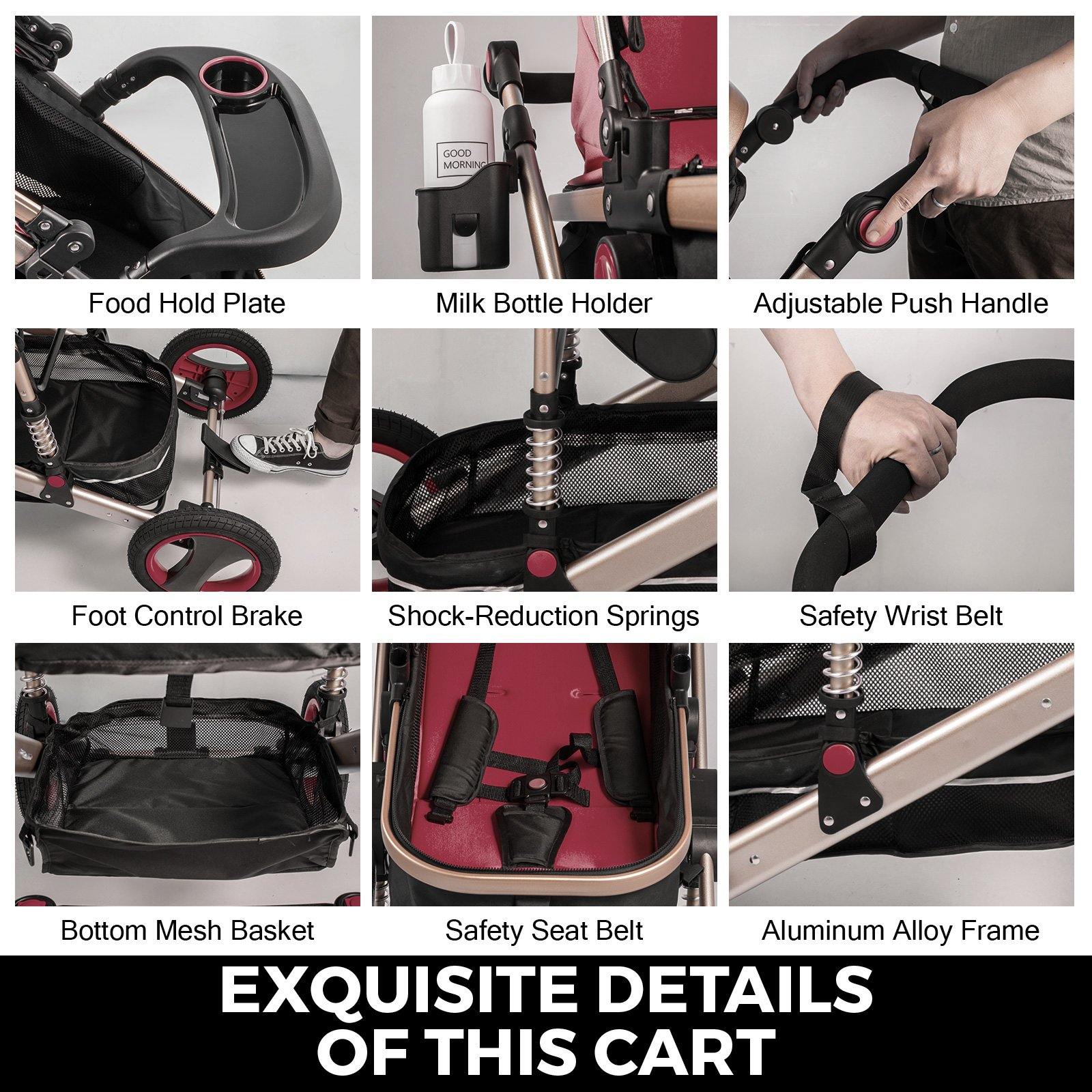 Red Baby Stroller Foldable Pram Car Seat - Until Times Up