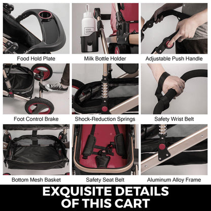Red Baby Stroller Foldable Pram Car Seat - Until Times Up