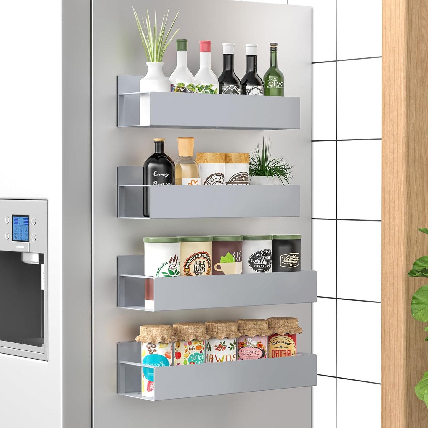 Magnetic Spice Rack Set of 4 – SpiceGrip-Grey-Nora Luxe
