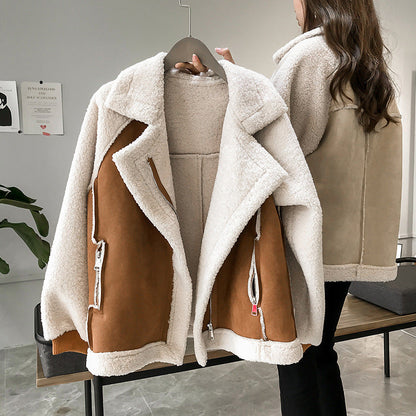 Soft Leather Zip Up Winter Coat for Women