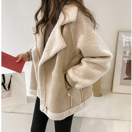 Soft Leather Zip Up Winter Coat for Women - Pexav