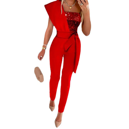 Sparkly One Shoulder Party Jumpsuit for Women