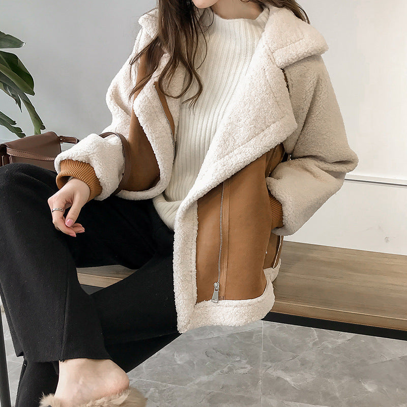 Soft Leather Zip Up Winter Coat for Women