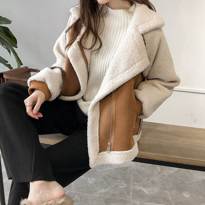Soft Leather Zip Up Winter Coat for Women