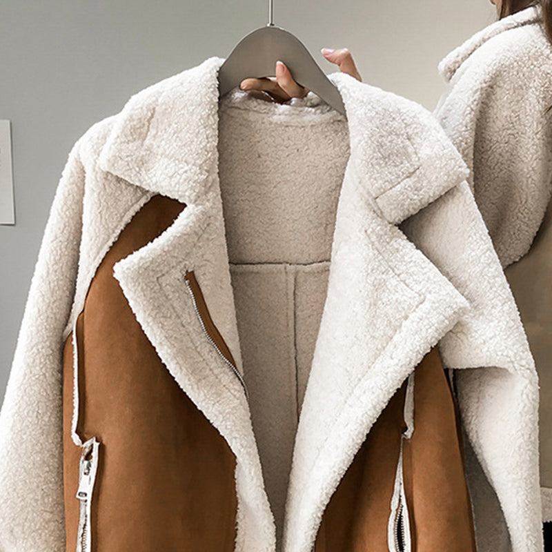 Soft Leather Zip Up Winter Coat for Women