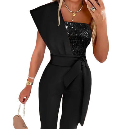 Sparkly One Shoulder Party Jumpsuit for Women