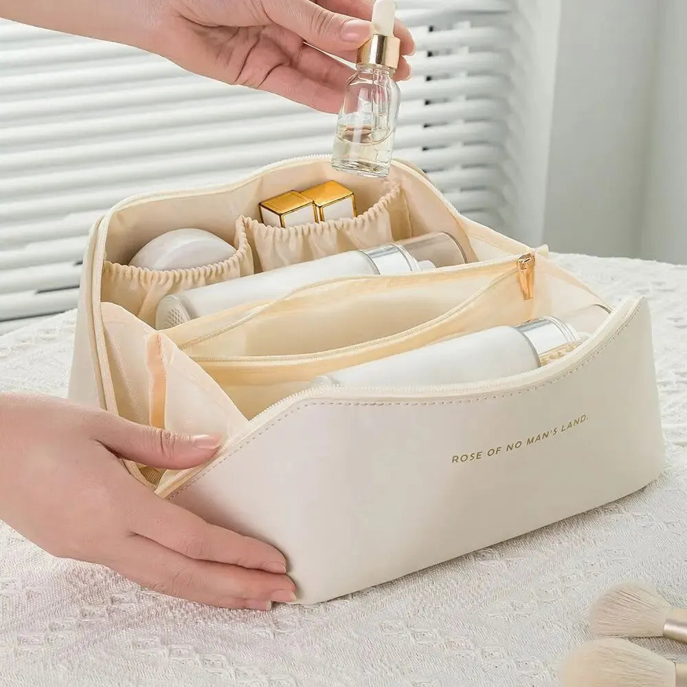 MAKEUP ORGANIZER WITH ZIPPER – LUXURY TOILETRY BAG FOR TRAVEL-Brown-Nora Luxe