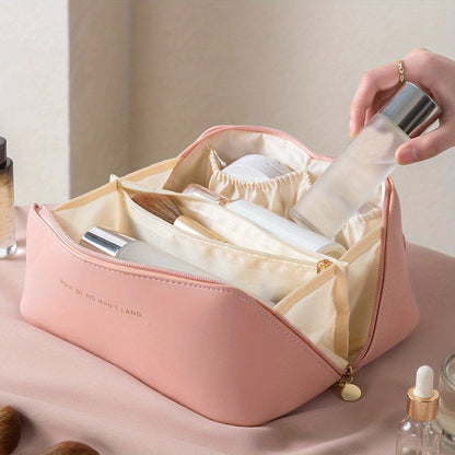 MAKEUP ORGANIZER WITH ZIPPER – LUXURY TOILETRY BAG FOR TRAVEL-Brown-Nora Luxe