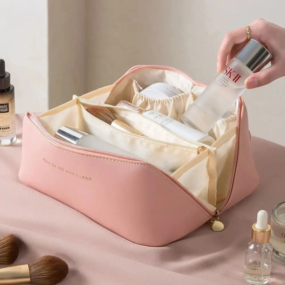 MAKEUP ORGANIZER WITH ZIPPER – LUXURY TOILETRY BAG FOR TRAVEL-Pink-Nora Luxe