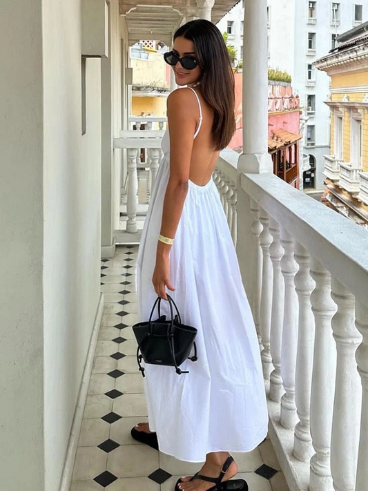 Sleeveless V Neck Open Back Maxi Dress Alessa - Pexav