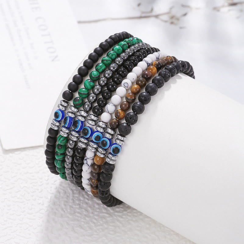 Men's 4mm Natural Stone Evil Eye Bead Bracelet - Thor-Black onyx-Nora Luxe
