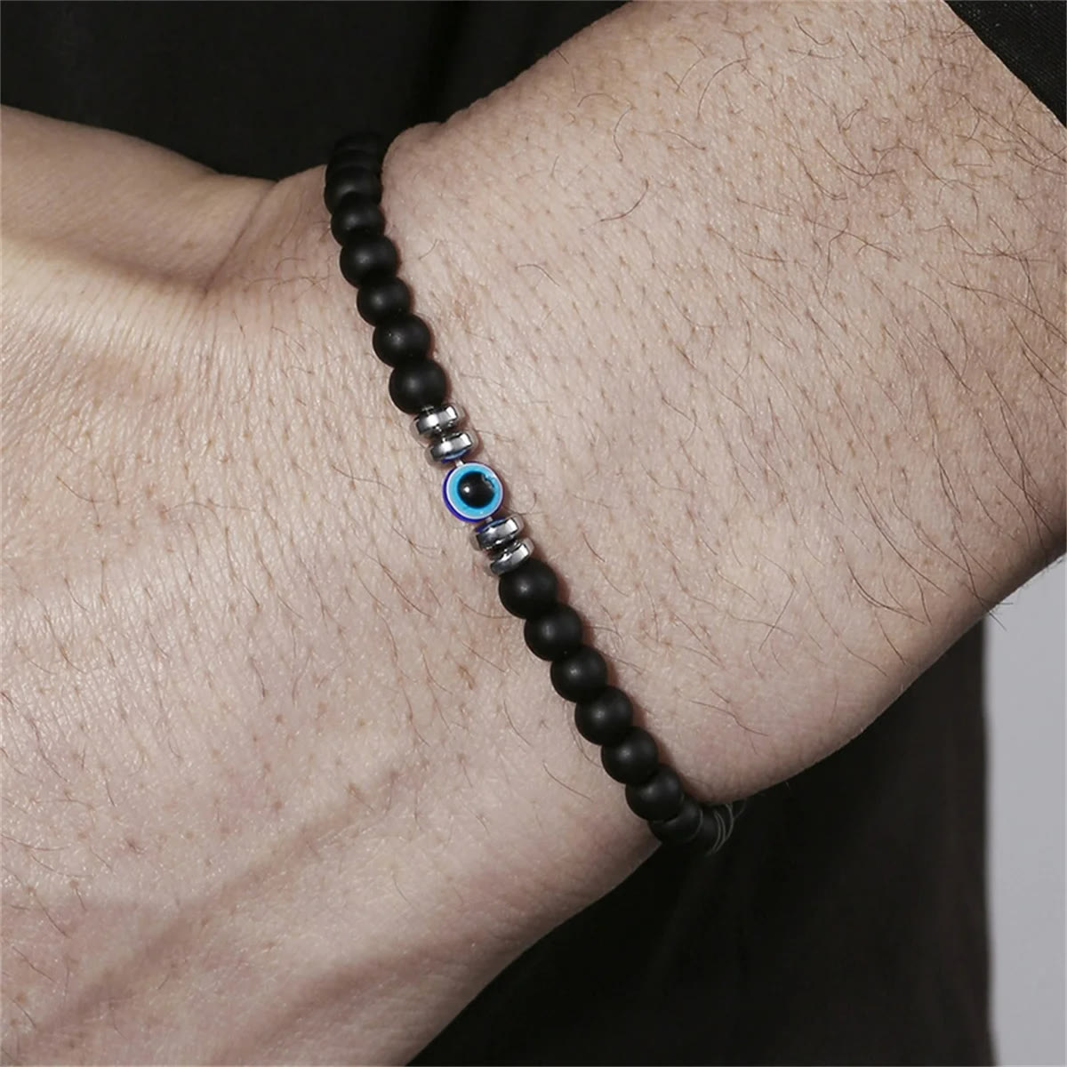 Men's Genuine Stone Evil Eye Charm Bracelet - Pexav