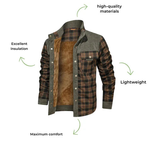 Men's Checked Outdoor Jacket - Mason-Olive Green-S-Nora Luxe