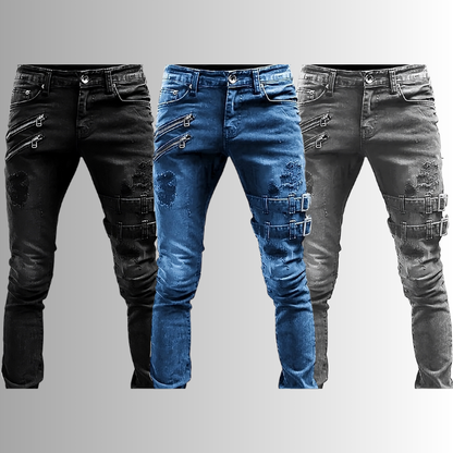 Men's Denim Jeans with Buckles and Zippers - TitanEdge-Buy 2 and get 1 free (all three colors)-S-Nora Luxe