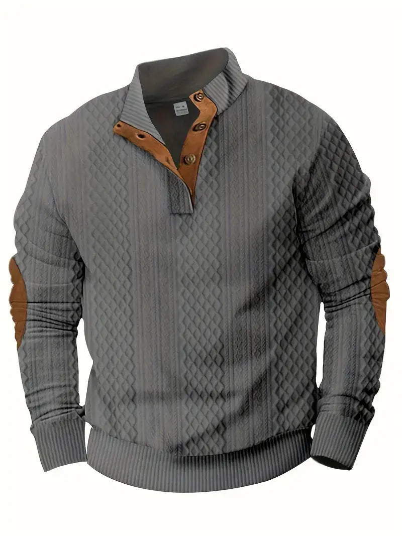 Men's Knitted Outdoor Sweater with Patches - Logan-Black-S-Nora Luxe
