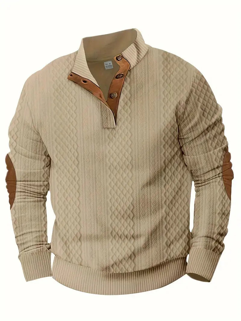Warm Patched Crew Neck Men's Sweater - Pexav