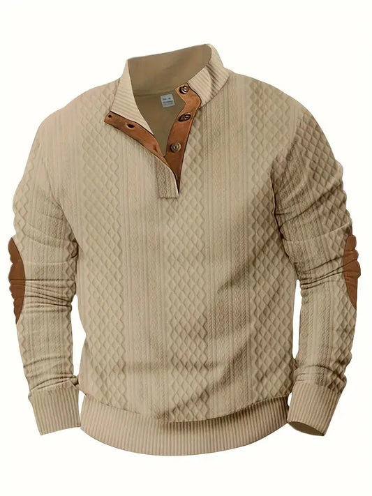 Warm Patched Crew Neck Men's Sweater - Pexav